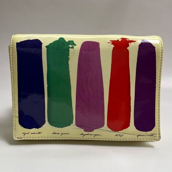 Kate Spade Patent Leather Clutch Gene Brushstroke Flower Colors Paint Bag Purse - Picture 2 of 10